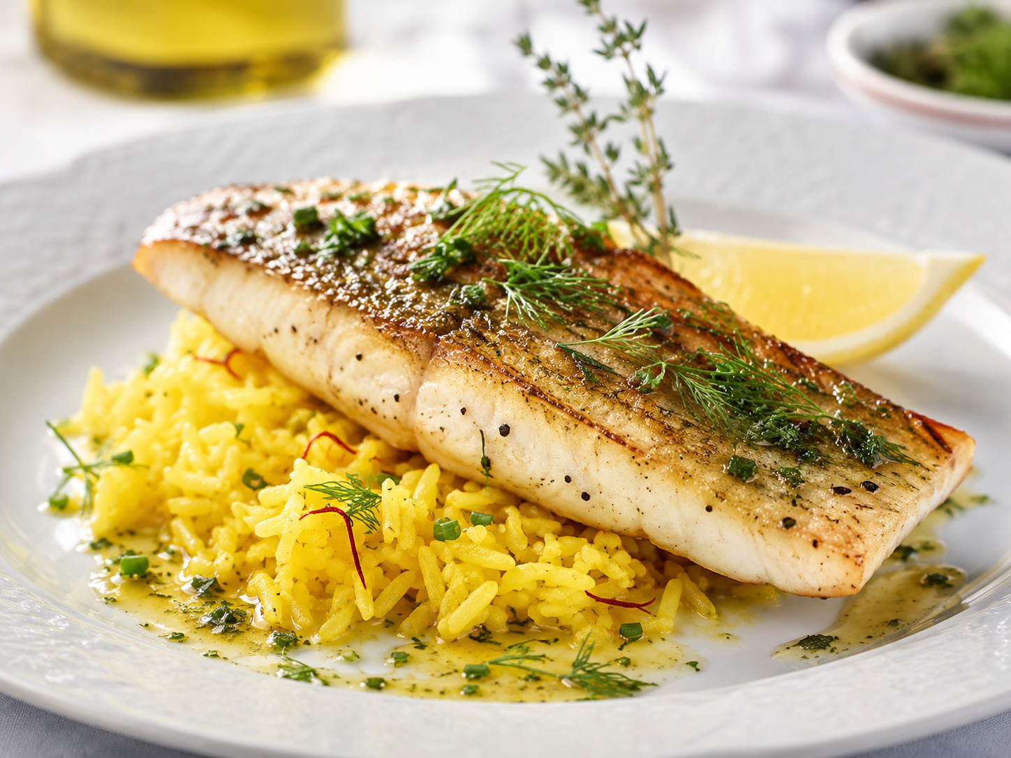 Filet de poisson doré, riz au safran
